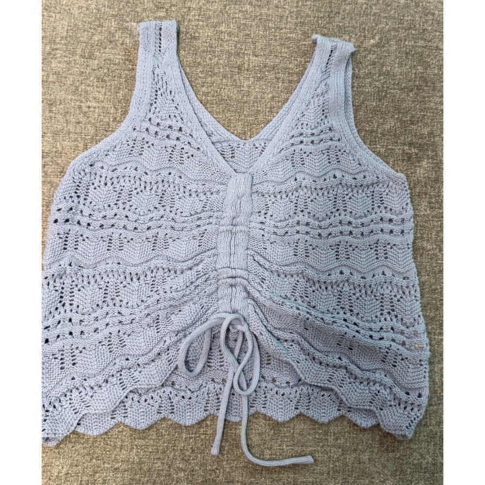 Boho Crochet Knit Tank Top Lavender‎ Cottagecore Tie Waist Women S